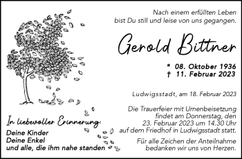 Traueranzeige von Gerold Bittner von Neue Presse Coburg