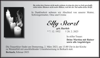 Traueranzeige von Elly Sterzl von Südthüringer Presse