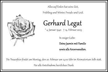 Traueranzeige von Gerhard Legat von Frankenpost