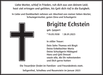Traueranzeige von Brigitte Eckstein von Südthüringer Presse