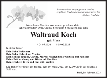 Traueranzeige von Waltraud Koch von Südthüringer Presse