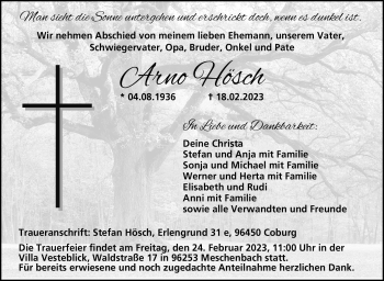 Traueranzeige von Arno Hösch von Neue Presse Coburg
