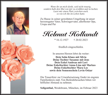 Traueranzeige von Helmut Hollandt von Südthüringer Presse