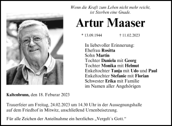 Traueranzeige von Artur Maaser von Neue Presse Coburg