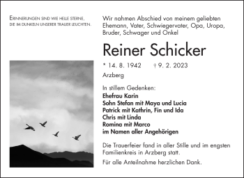Traueranzeige von Reiner Schicker von Frankenpost