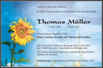 Traueranzeige von Thomas Müller von Südthüringer Presse