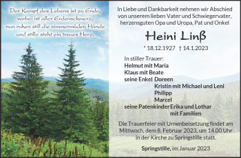 Traueranzeige von Heini Linß von Südthüringer Presse