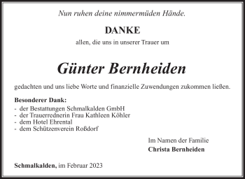 Traueranzeige von Günter Bernheiden von Südthüringer Presse