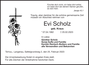 Traueranzeige von Evi Scholz von Neue Presse Coburg