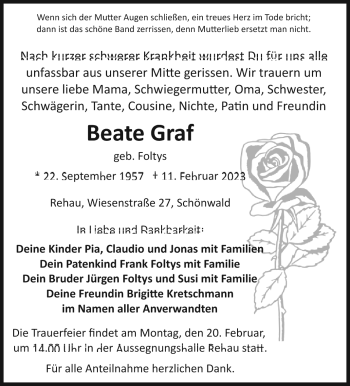 Traueranzeige von Beate Graf von Frankenpost