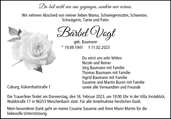 Traueranzeige von Bärbel Vogt von Neue Presse Coburg