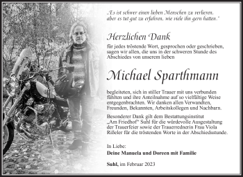 Traueranzeige von Michael Sparthmann von Südthüringer Presse