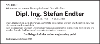 Traueranzeige von Stefan Endter von Südthüringer Presse