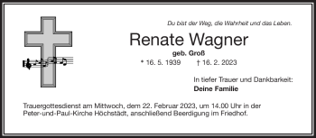 Traueranzeige von Renate Wagner von Frankenpost