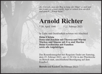 Traueranzeige von Arnold Richter von Südthüringer Presse