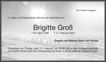 Traueranzeige von Brigitte Groß von Frankenpost