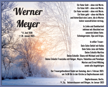 Traueranzeige von Werner Meyer von Südthüringer Presse
