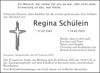 Traueranzeige von Regina Schülein von Neue Presse Coburg