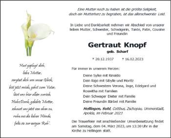 Traueranzeige von Gertraut Knopf von Neue Presse Coburg