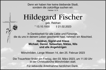 Traueranzeige von Hildegard Fischer von Neue Presse Coburg