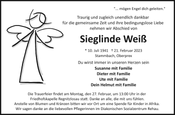 Traueranzeige von Sieglinde Weiß von Frankenpost