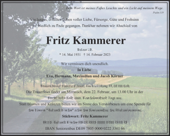 Traueranzeige von Fritz Kammerer von Frankenpost