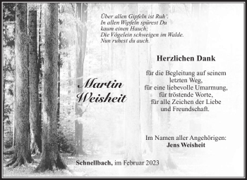 Traueranzeige von Martin Weisheit von Südthüringer Presse