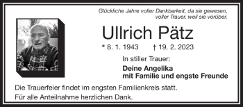 Traueranzeige von Ullrich Pätz von Frankenpost