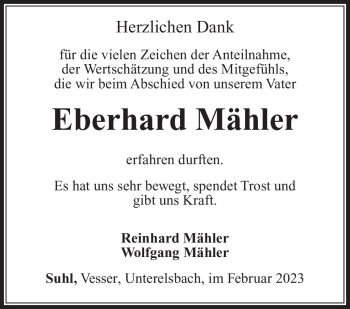 Traueranzeige von Eberhard Mähler von Südthüringer Presse