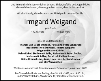 Traueranzeige von Irmgard Weigand von Neue Presse Coburg