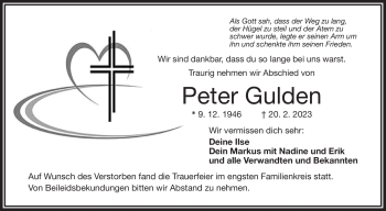 Traueranzeige von Peter Gulden von Frankenpost