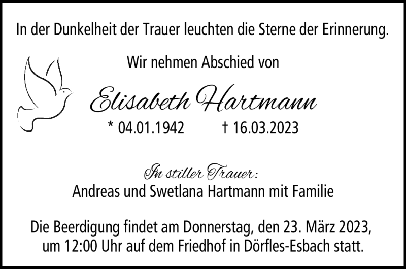  Traueranzeige für Elisabeth Hartmann vom 18.03.2023 aus Neue Presse Coburg