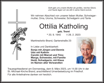 Traueranzeige von Ottilia Katholing von Frankenpost