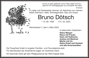 Traueranzeige von Bruno Dötsch von Frankenpost