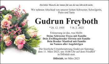 Traueranzeige von Gudrun Freyboth von Südthüringer Presse