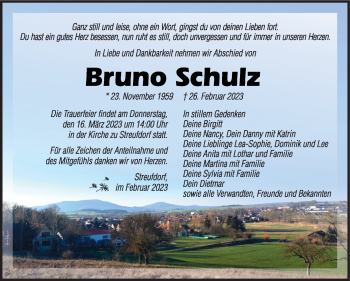 Traueranzeige von Bruno Schulz von Südthüringer Presse
