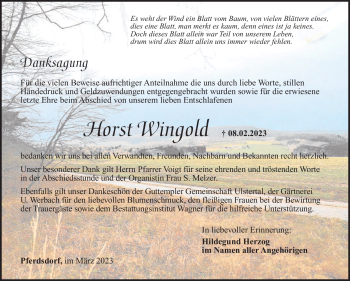 Traueranzeige von Horst Wingold von Südthüringer Presse