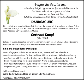 Traueranzeige von Gertraut Knopf von Neue Presse Coburg