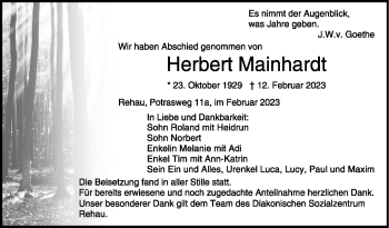 Traueranzeige von Herbert Mainhardt von Frankenpost