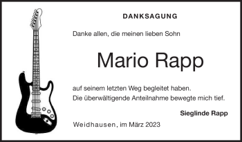 Traueranzeige von Mario Rapp von Neue Presse Coburg