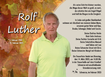 Traueranzeige von Rolf Luther von Südthüringer Presse