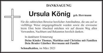 Traueranzeige von Ursula König von Südthüringer Presse