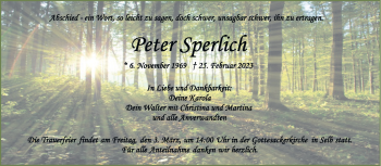 Traueranzeige von Peter Sperlich von Frankenpost