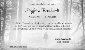Traueranzeige von Siegfried Bernhardt von Südthüringer Presse