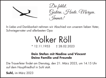 Traueranzeige von Volker Röll von Südthüringer Presse
