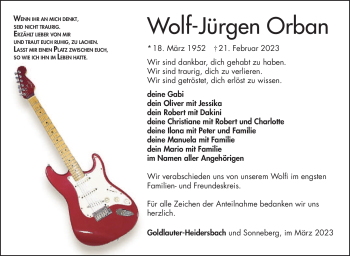 Traueranzeige von Wolf-Jürgen Orban von Südthüringer Presse
