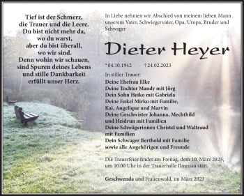 Traueranzeige von Dieter Heyer von Südthüringer Presse