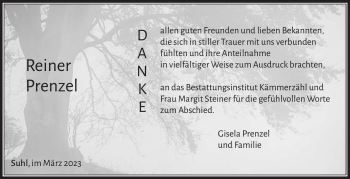 Traueranzeige von Reiner Prenzel von Südthüringer Presse