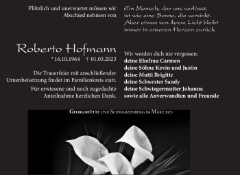 Traueranzeige von Roberto Hofmann von Südthüringer Presse