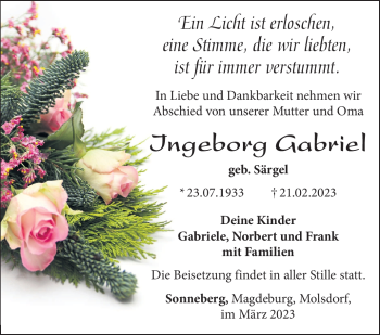 Traueranzeige von Ingeborg Gabriel von Südthüringer Presse